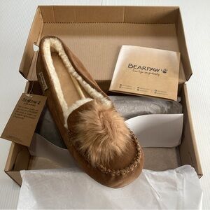 BEARPAW Slippers Erika Moccasin Sheepskin Hickory II Size 12 Suede
